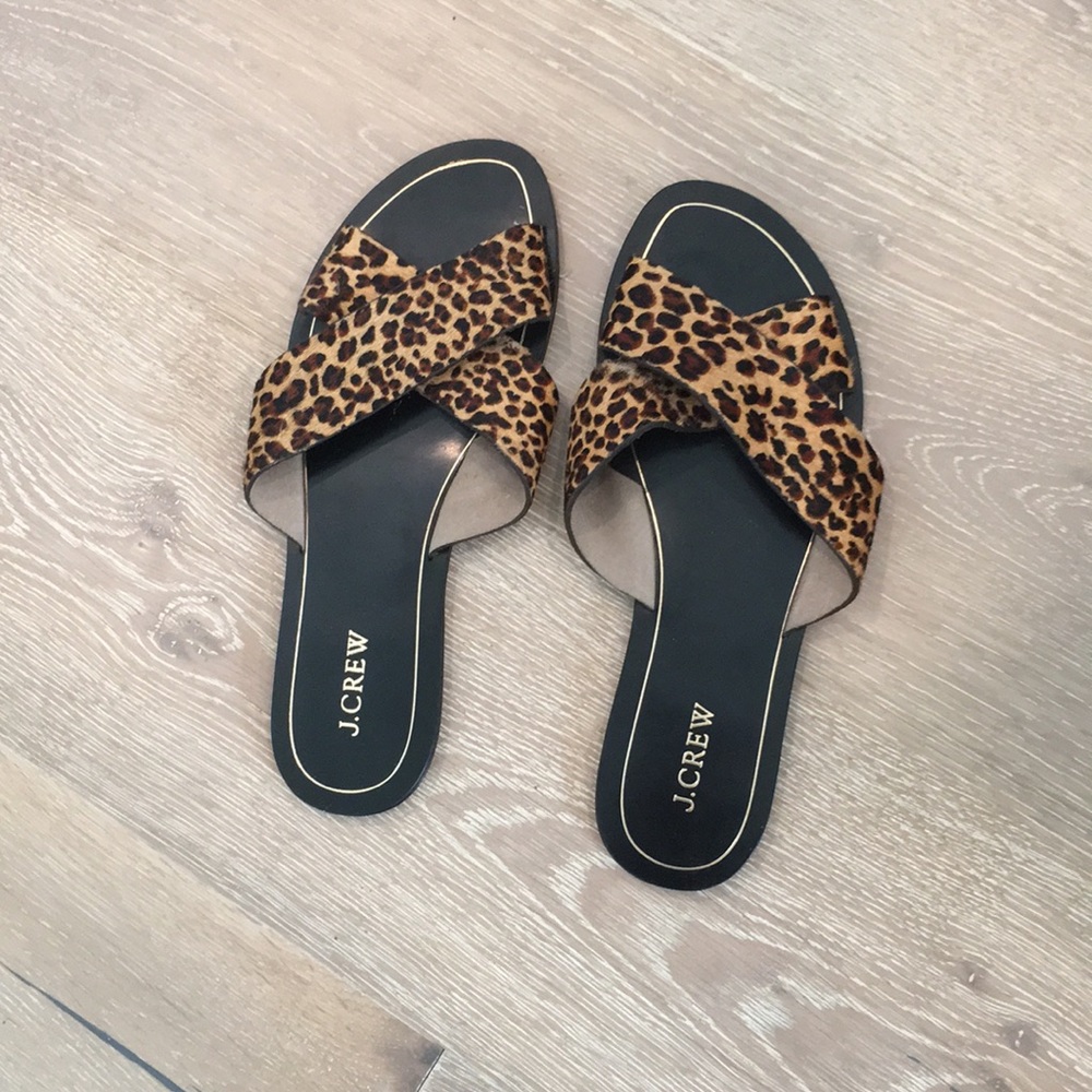 Jcrew leopard cross toe flats